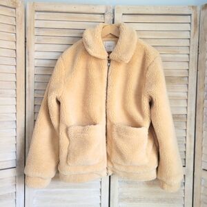 Elodie Sherpa Teddy Short Jacket Coat Cream Light Tan Woman's Sz Medium Guc